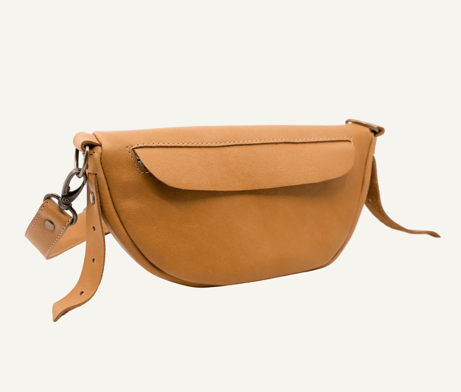 Brown leather bag on a white background