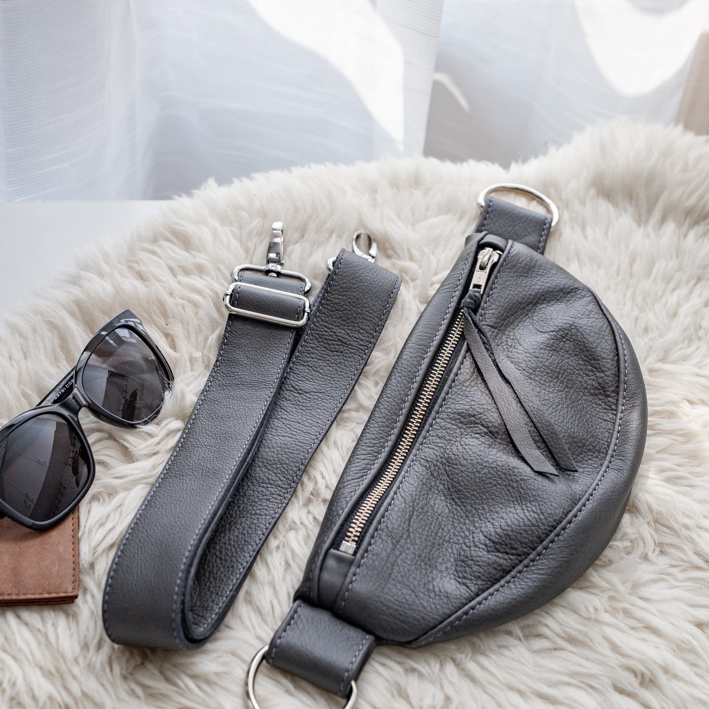 Dark Grey Leather Detachable Strap