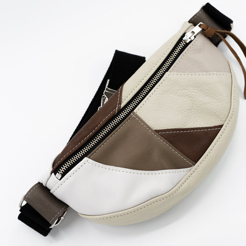 Brown White Leather Patchwork