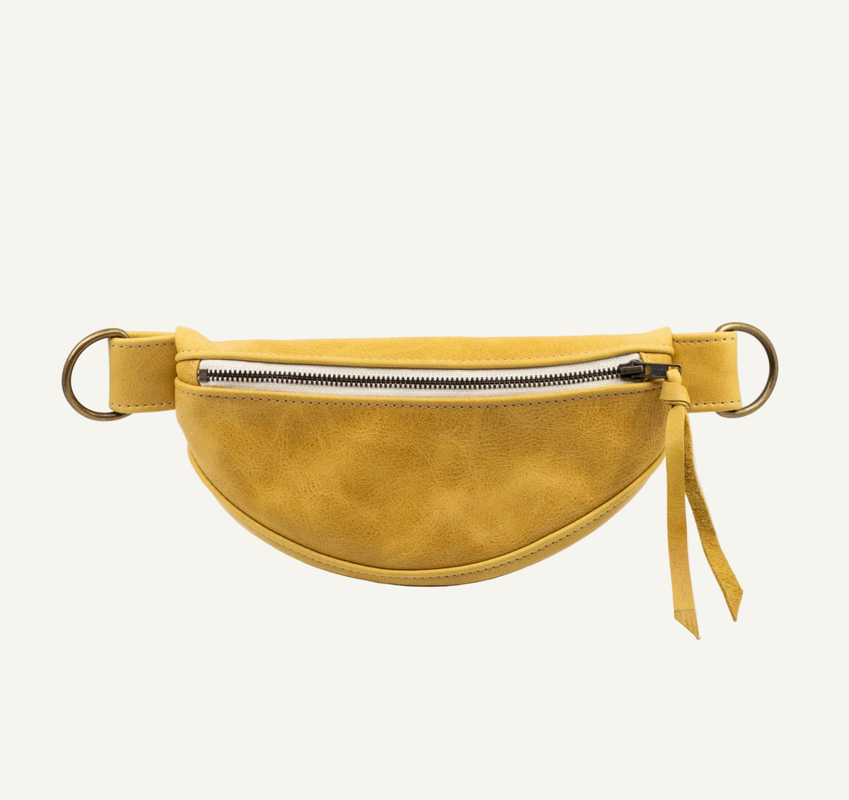 Yellow fanny pack with a zipper on a white background