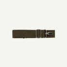 green strap with silver clips on a white background