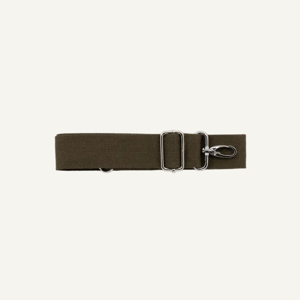 green strap with silver clips on a white background