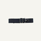 Navy blue strap with silver clips on a white background