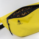 Yellow waist bag with a black zipper and FR label on a white background