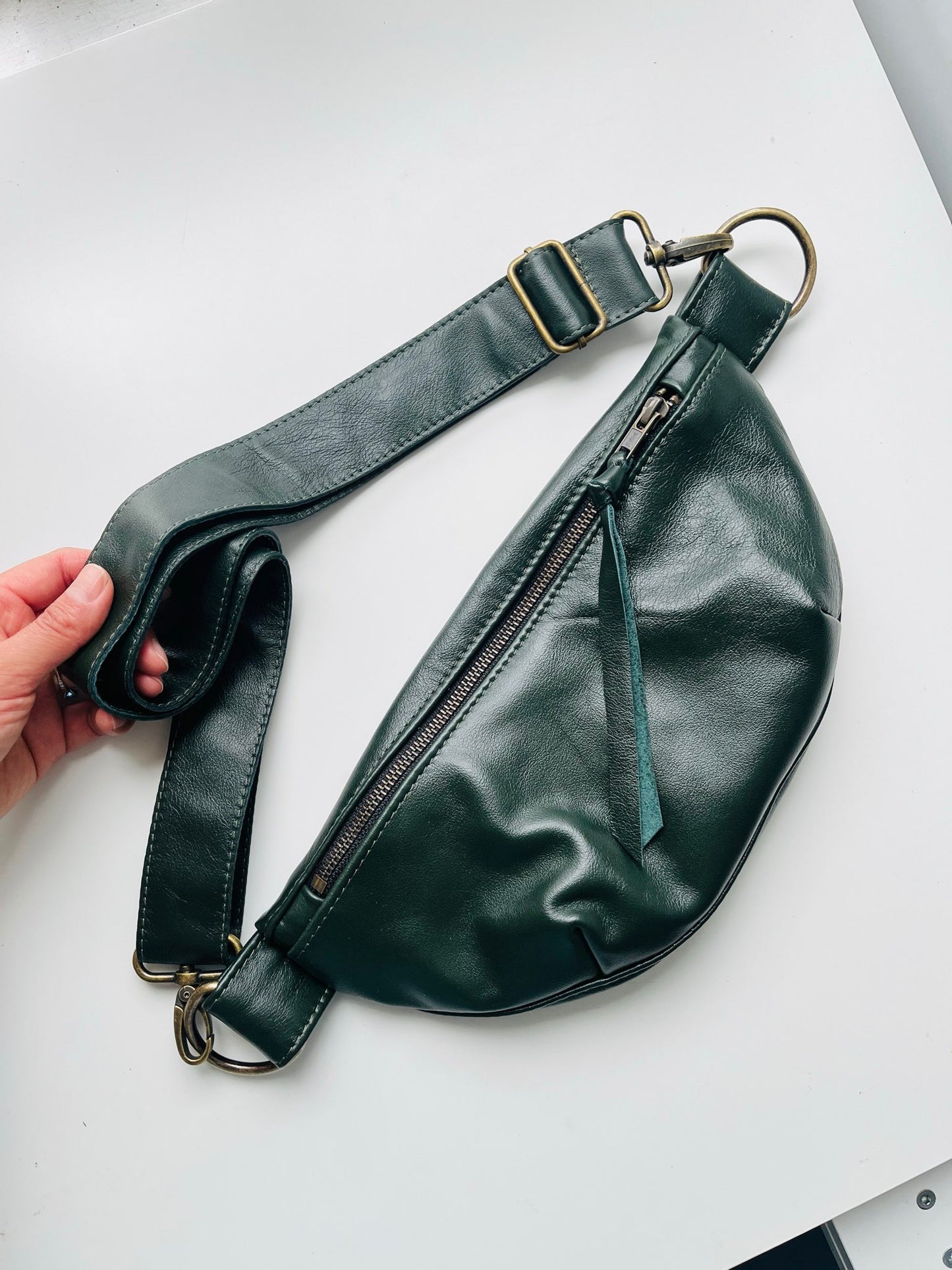 Dark Green Leather Detachable Strap