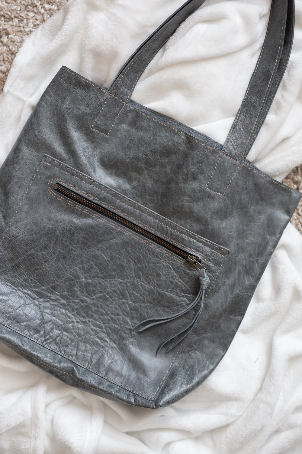 Stone Grey Leather Tote